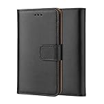 ameego Genuine Leather Wallet Case for Samsung Galaxy S4 MINI (2013, 4.3″) – Magnetic Closure, Card Slots, Stand – Black