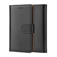 ameego MK-209 Bonded Leather Wallet Case Compatible with iPhone 5/5S/SE (2016), Slim Flip Book Case with Card Slots, Magnetic Closure & Kickstand (Black)