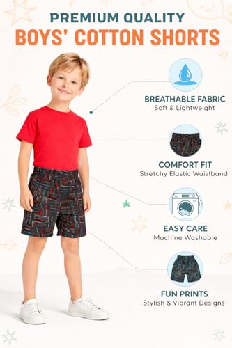 Image of DYCA by Bodycare Kids Cotton Shorts for Boys & Girls | Soft Breathable Summer Shorts | Elastic Waist Casual| Print & Color May Very