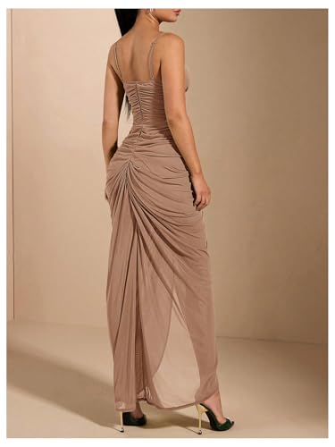 Image of Floerns Women's Ruffle Ruched Cami Dress Draped Split Elegant Bodycon Maxi Dresses