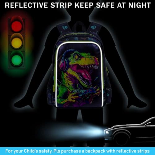 Image of CCJPX 3Pcs Dinosaur Backpack for Boys, 16 inch Gamer Kids Bookbag with Lunch Box, Cool Water Resistant Schoolbag for Preschool Kindergarten Toddler(Black)