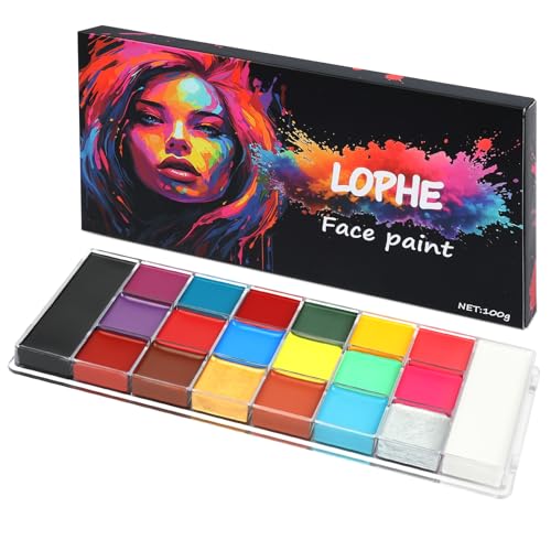 LOPHE Tinta facial para crianças, 20 cores pintura facial e corporal profissional, pinturas infantis hipoalergénicas, pinturas faciais laváveis, perfeitas para o Halloween, Cosplay, Natal, carnaval