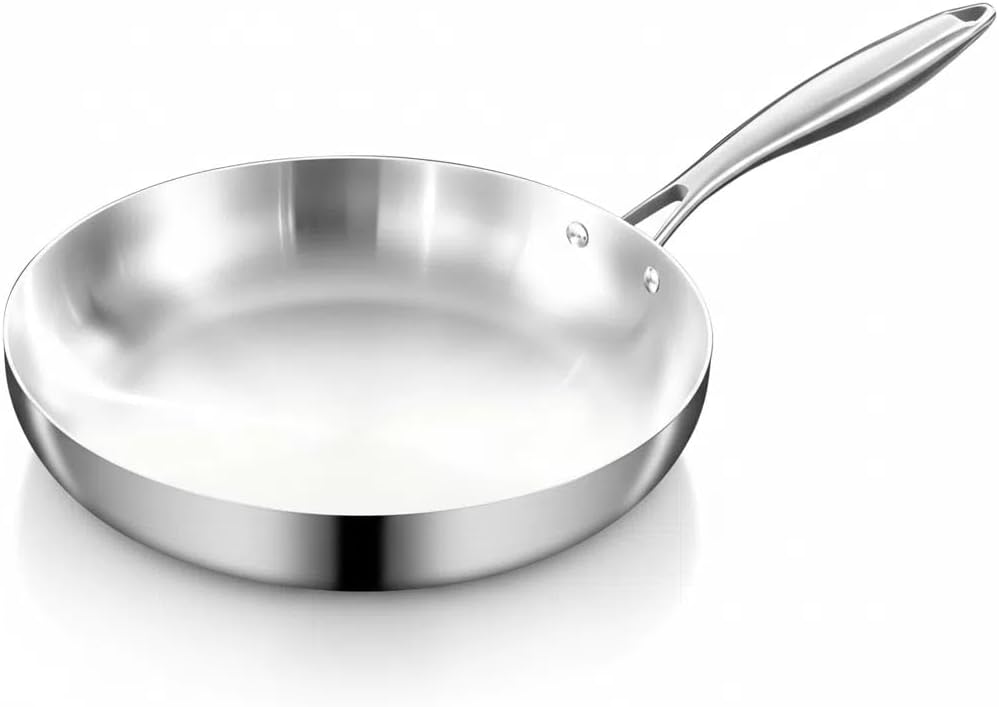21 Heavy-Duty Stainless Steel Frying Pan – Flat-Bottom Steak Pan – Perfect for Eggs & Pancakes