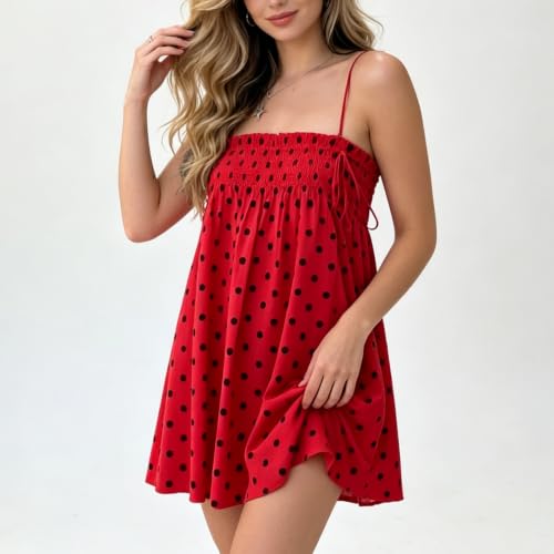 Image of Women Boho Floral Mini Dress Cute Graphic Spaghetti Strap Backless Sundress