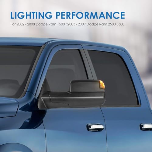 MOSTPLUS Left and Right Mirrors Compatible with 2002-2008 Dodge Ram 1500 | Compatible with 2003-2009 Dodge Ram 2500/3500 w/Power Heating & Turn Light Black by MOSTPLUS - Image 6