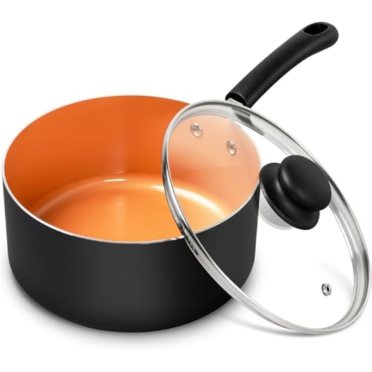 MICHELANGELO Nonstick Sauce Pan With Lid, 3QT Ceramic Saucepan, Copper Saucepans, PFAS-FREE Pot, Small Pots For Cooking, Multipurpose Cooking Pots For Home Kitchen, Dishwasher Safe