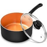MICHELANGELO Nonstick Sauce Pan With Lid, 3QT Ceramic Saucepan, Copper Saucepans, PFAS-FREE Pot, Small Pots For Cooking, Multipurpose Cooking Pots For Home Kitchen, Dishwasher Safe
