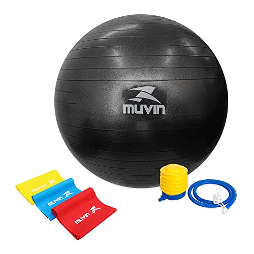 Kit Muvin com Bola de Pilates 65cm Muvin – Antiestouro – Suporta até 300kg – Com Bomba + Kit 3 Faixa