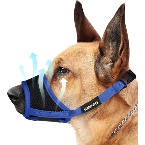 Dog Muzzle, Soft Nylon Muzzle for Small Medium Large Dogs Labrador German Shepherd Chihuahua, Air Mesh Breathable Drinkable Adjustable Loop Anti-Dropping Pets Muzzle for Biting Barking Chewing Blue,M Cover