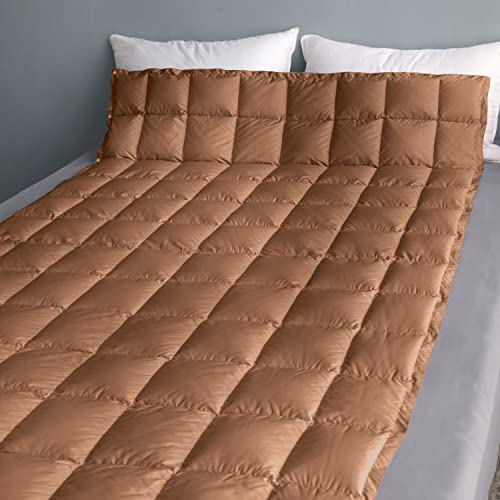 Zzlamb Packable & Lightweight Duck Down Camping Blanket, Soft Travel Down Throw Quilt 650 Fill Power, Compact Warm Down Lap Blanket For Couch Airplane Car Picnic Rv Backpacking Beach, 50X77In Brown #TOP3