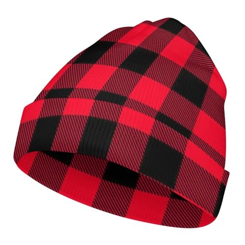 Red and Black Buffalo Plaid Kids Beanie Hat for for Girls Boys Children Cap Winter Knitted Chemo Cancer Headwear Accessories Gifts Decoration
