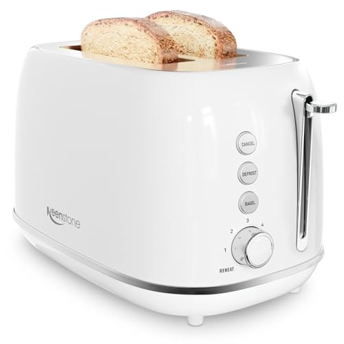 Keenstone Toaster 2 Slice, Retro Wide Slot Stainless Steel Toaster with 6 Browning Levels, Reheat & Defrost, for Bagel, Toast, Bread, Kitchen Essentia