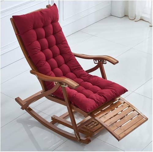 Hueyaus折りたたみロッキングチェア ロッキングチェアクッション/リクライニングクッションラウンジチェアシートクッションレジャーチェアソフト背もたれノンスリップソファクッション厚さ8cm 滑り止め効果が高く、ソファの周りで安定しています (レッド,48