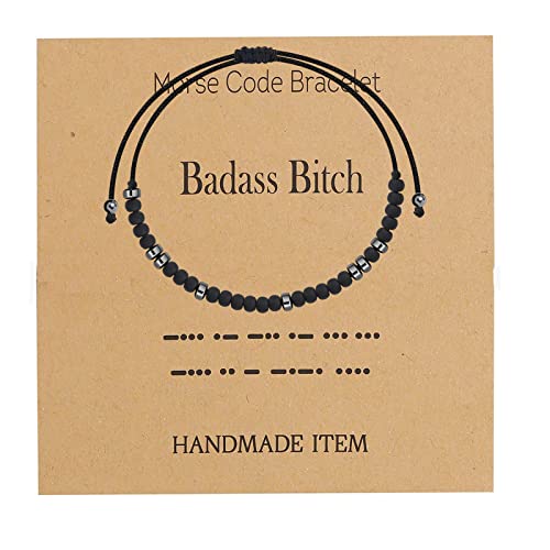 FEELMEM Badass Bitch Gifts Badass Bitch Morse Code Bracelet Cancer Awareness Jewelry for Survivor Cancer Bitch Fighter Gift