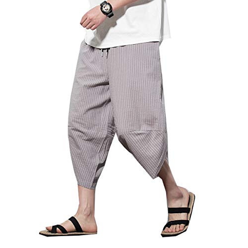 Seidarise Men's Linen Capri Linen Trousers Summer Harem Pants Wide Leg Baggy4