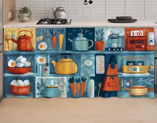 Image of DARSHANAM WORLD Modern Printed Kitchen Sink Curtain | Kitchen Under Sink Curtain | Decorative Cabinet Cover | Washable & Dustproof (2, Kettle)