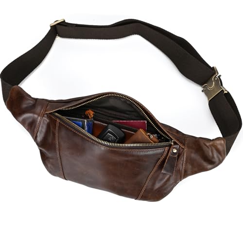 LUUFAN Men's Leather Waist Bag Multiple Pockets Slim Fanny Pack Adjustable Belt bag for Outdoor Running Hiking and Travel (Coffee) — view 6