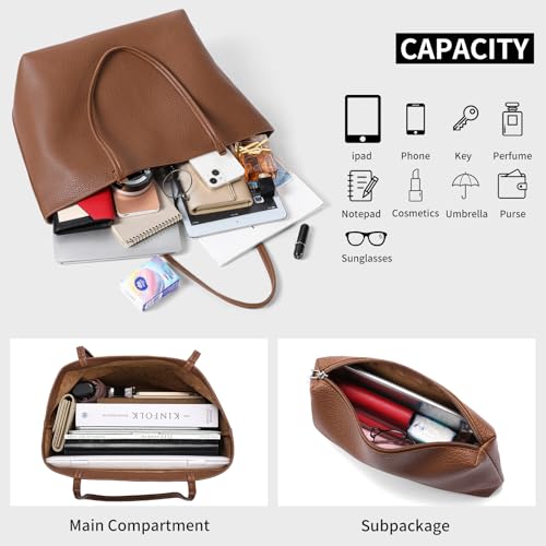 SENDEFN Leather Tote Bag for Women Work Shoulder Bag Large Top Handle Handbags and Ladies Travel Purse with Zipper Pocket3