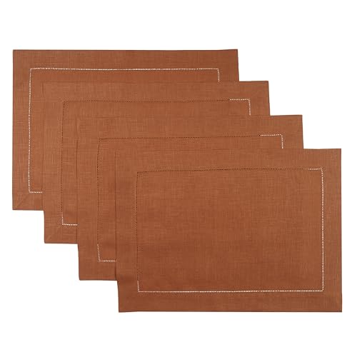 DMoksha-Homes-Linen-Placemats-Set-of-4-100-Pure-Linen-Rust-Placemats-14-x-19-Inch-Classic-Hemstitch-Washable-Rust-Placemats-for-Easter DMoksha Homes Linen Placemats Set of 4 100 Pure Linen Rust Placemats 14 x 19 Inch Classic Hemstitch Washable Rust Placemats for Easter