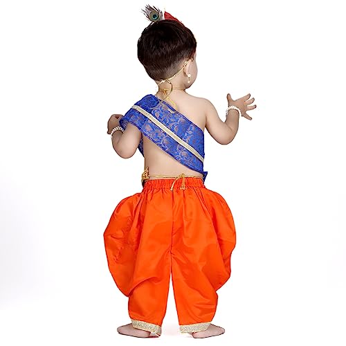 Image of ITSMYCOSTUME Krishna Dress for Baby Boy Kids Set of 10(Dhoti,Hip Cover,Patka,Mukut,Morpankh,Bansuri,Kamarband,Bajuband,Kundal) Little Krishna Ji Kanha Janmasthmi Costume