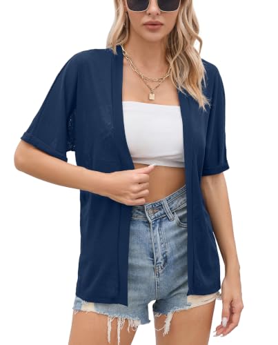 Image of Iandroiy Women's Lightweight Open Front Cardigans Casual Short Sleeve Blouse Tops