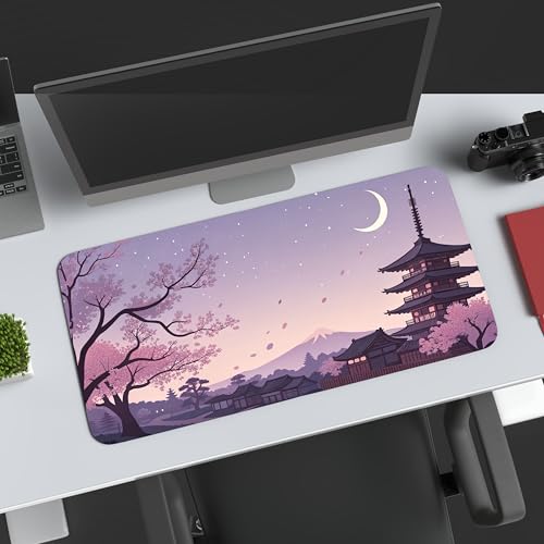 Image of Nighttime Cherry Blossom Premium Desk Mat | Anti-Skid | Anti-Slip | 80 x 30 cm | Laptop Mat for Work from Home /Office /Gaming- Extended Mouse pad and Keyboard Desk mat