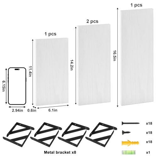 Image of YGEOMER White Floating Shelves for Wall, Different Sizes Rustic Wall Shelves for Living Room, Bathroom, Bedroom, Kitchen, Home Decor (Set of 4)