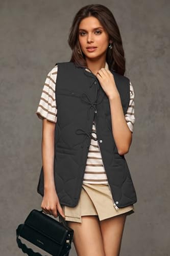 ECOWISH Puffer Vest Women 2025 Sleeveless Quilted Jacket Bow Button Zip Up Fall Winter Coat Padded Gilet Outerwear3