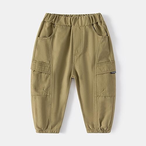 Toddler Baby Boys Khaki Cargo Pants Elastic Waist Pull on School 𝐔niform Hiking Pants Stretch Twill Joggers2