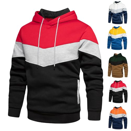 Men's Novelty Color Block Pullover Fleece Hoodie Long Sleeve Casual Lightweight Sweatshirt with Kangaroo Pocket
