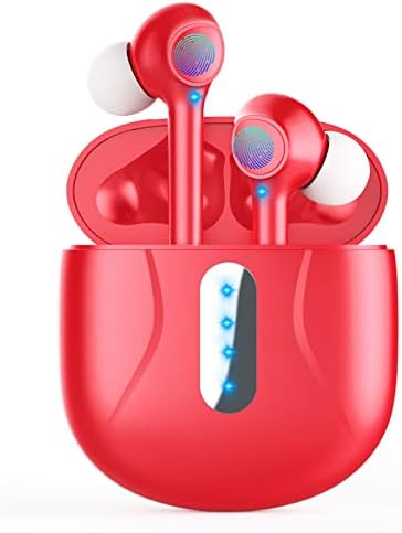 Wireless Earbuds Bluetooth 5.3 Ear Buds 4-Mics Clear Call ENC Noise Cancelling Earphones 30H Playtime Deep Bass Wireless Earbuds Waterproof Sports Earbud & In-Ear Headphones for iPhone Android (Red)