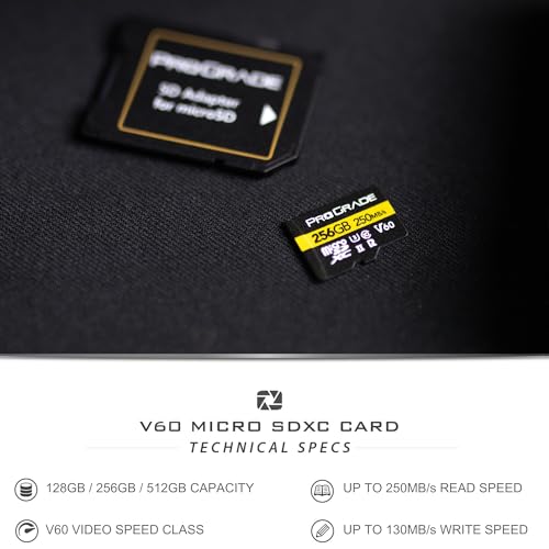 Image of microSD Card V60 (256GB) - Tested to Work with Full-Size SD Card Devices | Up to 250MB /s Read, 130MB /s Write by ProGrade Digital