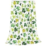 Lucky Clover Blanket, Watercolor Shamrock Cozy Throw Blanket, St. Patrick's Day Irish Green Flannel Blanket, Lightweight Warm Soft Fleece Blanket for Sofa Couch Chair, 50 x 60 Inch