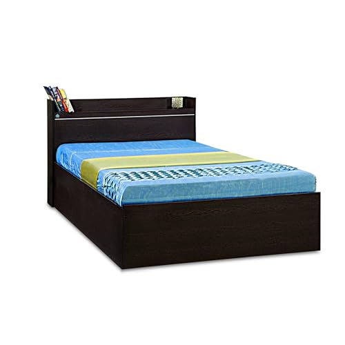 Image of DELITE KOM | 1 Year Warranty | Single Bed, Plum Engineered Wood Bed with Box Storage & with Headboard Shelf Storage, Wooden Bed (83x37 Inches) | Installation Included | Color - Flowery Wenge