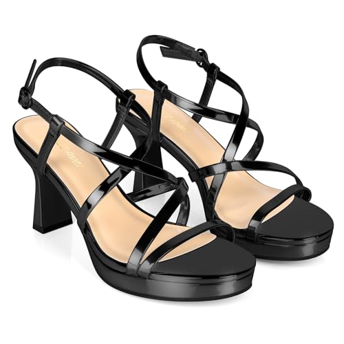 PIZZ ANNU Women's Vela Platform Heels Sandals Chunky Block Comfort Strappy Slingback Open Toe Heeled Sandals with Buckle Ankle Strap for Wedding Party Dress Pump Shoes2