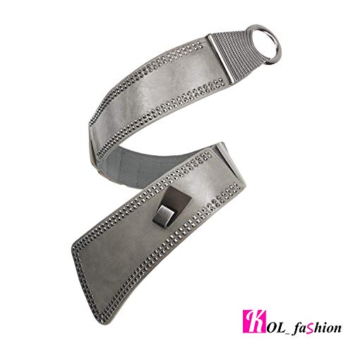 Women's Fashion Vintage Wide Waist Belt Elastic Stretch Cinch Belts With Interlock Buckle, Gray, One Size4