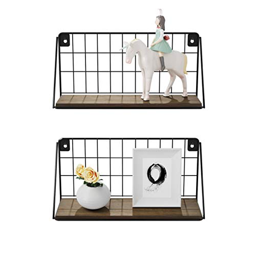 BAMFOX Floating Shelves Wall Mounted Set of 2, Rustic Bamboo Wall Storage Shelves for Photo Frames, Decorative Items,Used for Bedroom, Living Room, Bathroom, Kitchen, Office and More Small*2