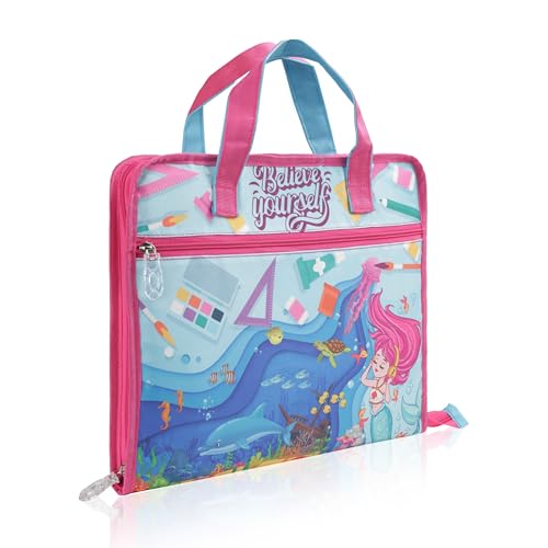 Image of Echo Boomers A4 Kids Drawing Bag | Art & Stationery Organizer with Zipper Pocket (Believe Your Self) Mermaid Print