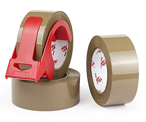Bomei Pack 3 Pack Heavy Duty Brown Packing Tape With Dispenser, 2.6 Mil, 1.88 Inch X 110 Yards, Brown Tape Refills For Industrial Shipping Box Packaging Tape For Moving, Office, & Storage #TOP6