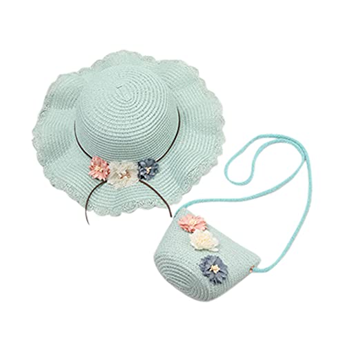 Chapéu infantil de palha com estampa de palha para o verão + chapéu de sol infantil, Verde menta, Tamanho �nica