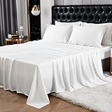 Merryword 100% Tencel Modal Sheet Set King Size 4 Piece Silk Like Modal Sheets Luxury White Sheet Set Super Soft Comfy Breathable Cooling Bed Sheets, White, King