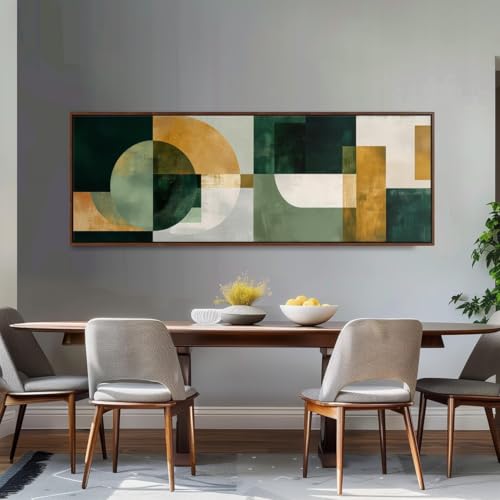 Décoration murale géométrique verte et dorée en tableau horizontal grand format - 3