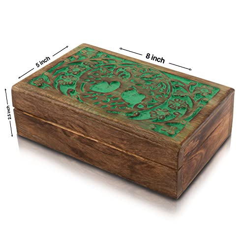 Great Birthday Gift Ideas Handmade Decorative Tree Of Life Wooden Jewelry Box Treasure Box Jewelry Organizer Keepsake Box Treasure Chest Trinket Holder Lock Box Watch Box Gifts For Her… (Green) #TOP4