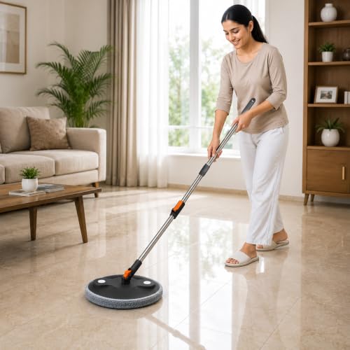 Image of Zureni Wet and Dry Bucket Mop Set 360 Rotating Square Mop-Head with Extendable Handle & 2 Replaceable Mop-Pads Self Separation Dirty Clean Water for Hardwood Tile Marble Floor Mopping & Cleaning