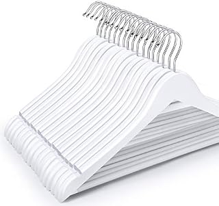ilauke Pack of 32 Maple Wooden Coat Hangers Clothes Hangers With Trouser Bar and Shoulder Notches 360 Degree Rotating Wood Hanger for Suits, Trousers, Shirts and Blouses (White)