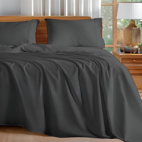 Mahaveer Cotton Microfiber Double Bed Sheet - Solid Color, Ultra-Soft Bedsheet for Bedroom, Lightweight Plain Bedsheet for Double Bed 90x100 Inch, Dark Grey