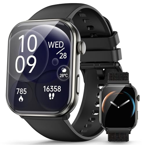 Blackview Smartwatch, 1,96” Reloj Inteligente Hombre Mujer con Llamadas Bluetooth, Brújula, Pulsómetro/Oxímetro/Sueño, Pulsera Actividad con 100+ Modos Deportivos, Podómetro, Batería Grande de 800 mAh