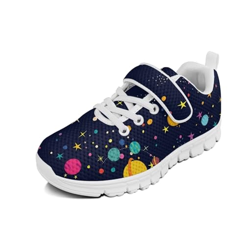 Little Kid Shoes for Boys & Girls Breathable Tennis Running Sneakers for Kids White Sole Galaxy Space Planet Pattern