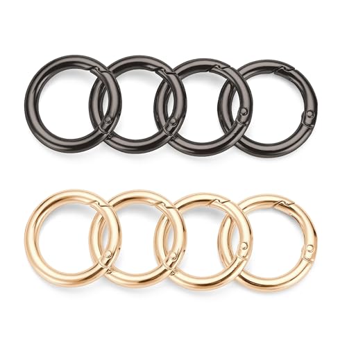 Image of Gkeygo Key Ring Clip, 1 Inch Keychain Rings, 8 Pack Round Carabiner Clip for Keys, Buckle, Bags, Purses - Key Chain Hooks Replacement Keychains Lanyard DIY Crafts - Black, Gold