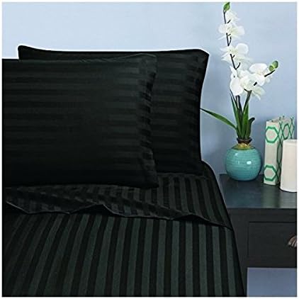 Elegance Linen Best, Softest, Coziest Stripe Sheets Ever! 1500 Thread Count Egyptian Quality Luxury Wrinkle Resistant Bedding Sheets, Deep Pocket Up to 16" - Queen Black
